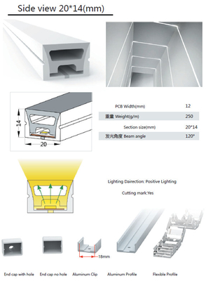 Prenda impermeable al aire libre 20×14m m de la tira del tubo LED del silicón de la luz de IP68 LED