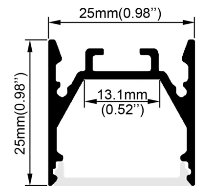 Canal de aluminio cuadrado para iluminación de tira de LED Dimensión de 25 mm x 25 mm