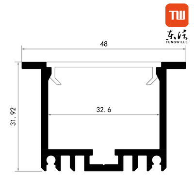 Aleación 6063 Pared Empotrada Suspendida Aluminio Canal 48x32mm