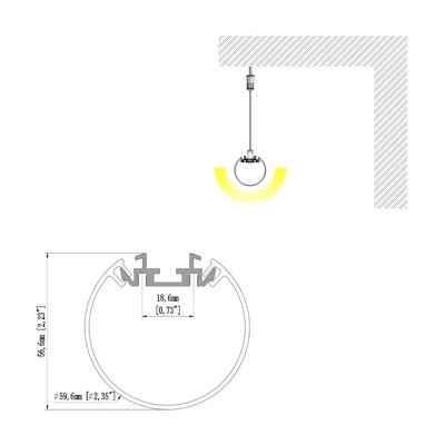 la protuberancia lechosa de la cubierta de la PC de 60m m suspendió el perfil de aluminio llevado para la iluminación del techo